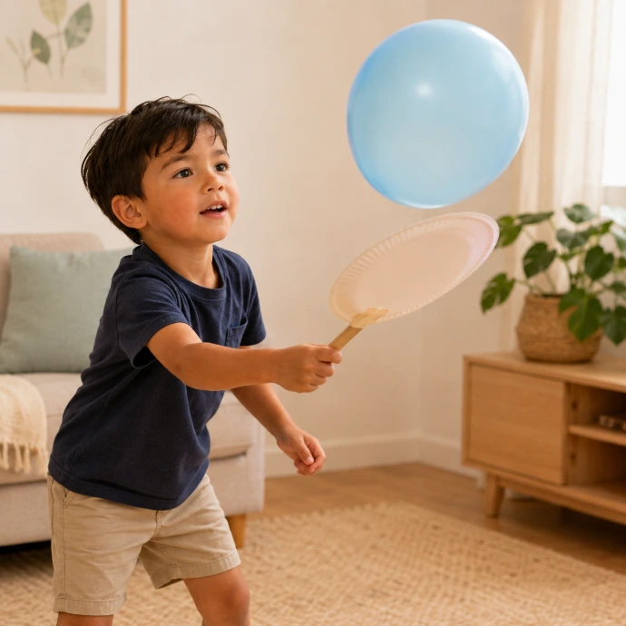 Little boy playing with a balloon